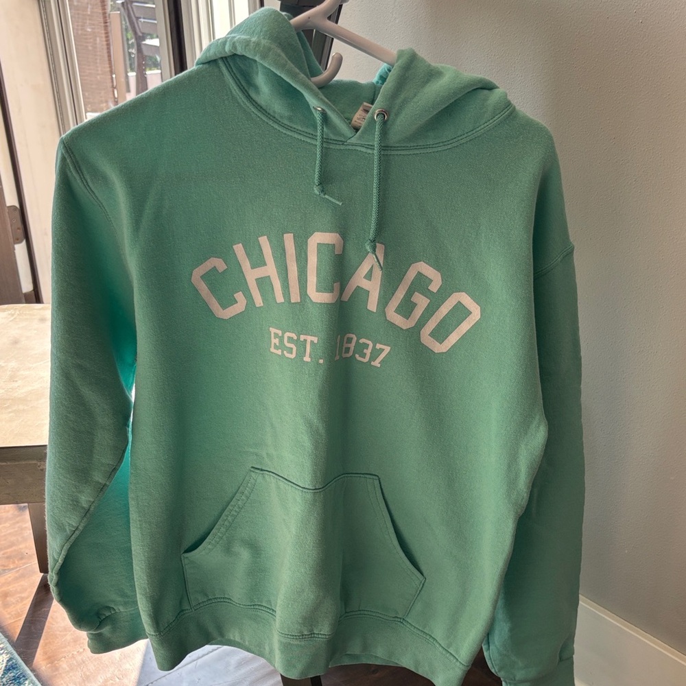 Jerzees Green Hoodie with Chicago Print